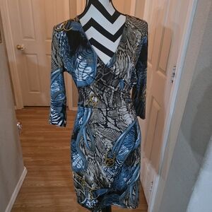VENUS Blue and Black Long Sleeve Dress